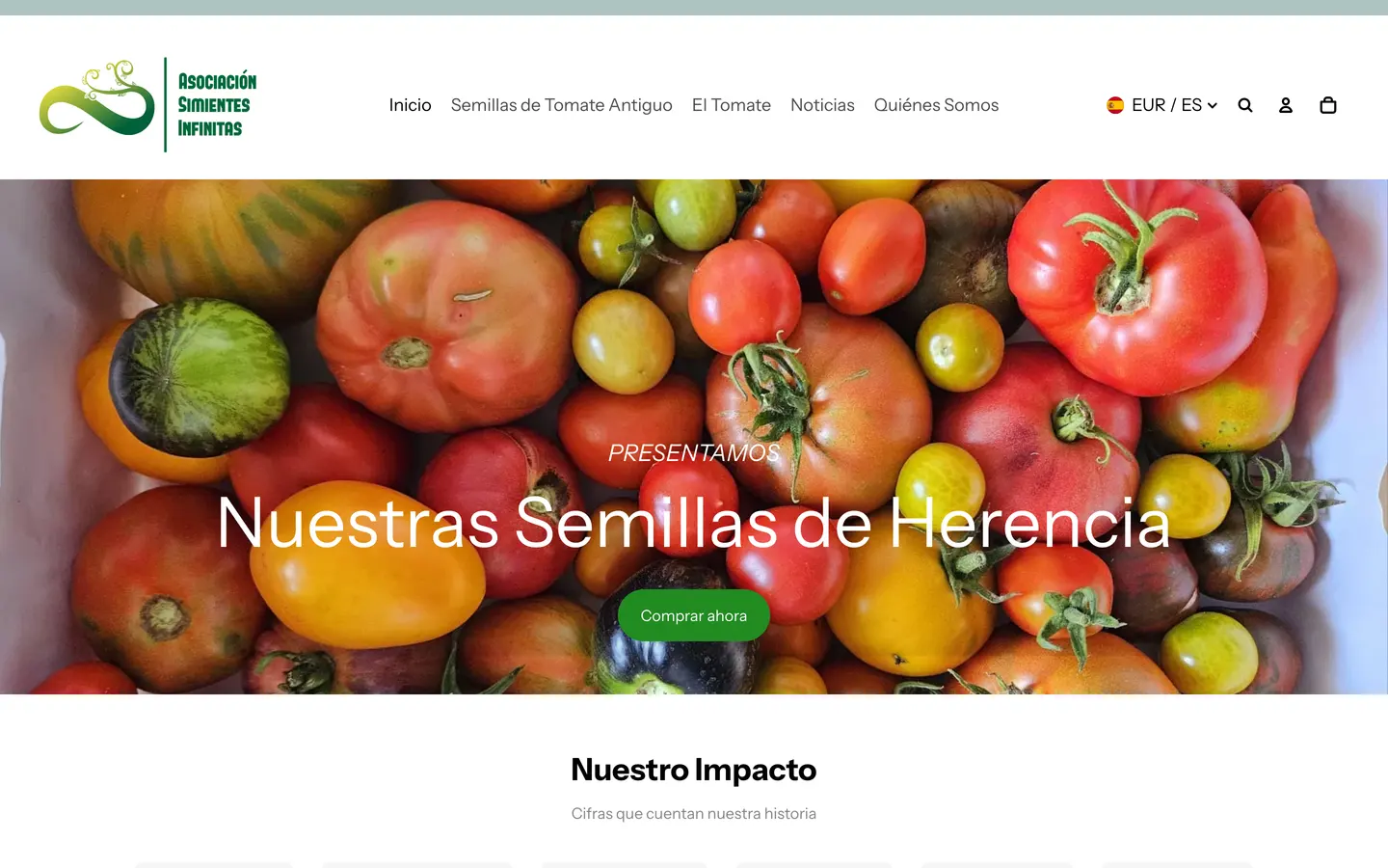 Captura de la web de Simientes Infinitas